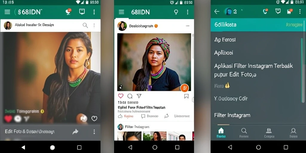 Tampilan antarmuka 68IDN dengan berbagai filter untuk foto Instagram.