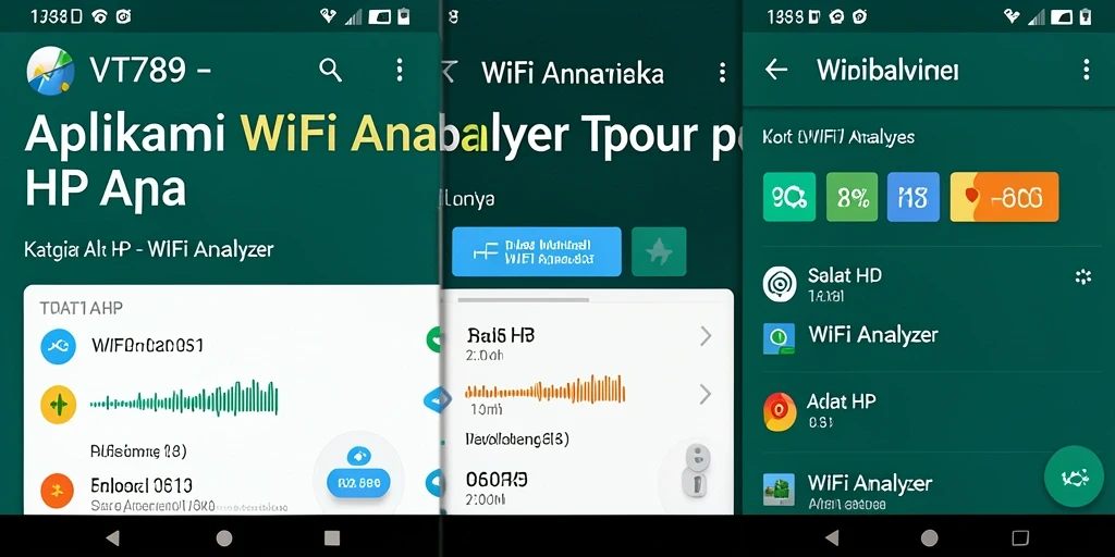 Tangkapan layar aplikasi VT789 menampilkan antarmuka WiFi Analyzer yang informatif.